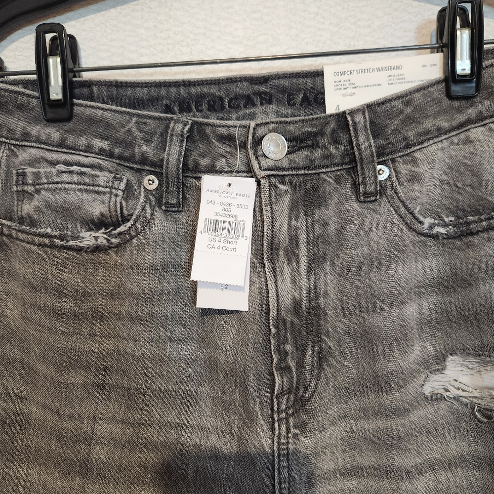 American Eagle High Rise Mom Jeans Smoked Gray Size 4 Short New - Picture 2 of 5